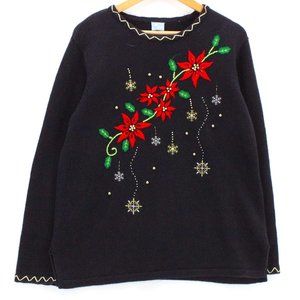 Holiday Editions Christmas Sweater Women Black Pullover Knit Long Sleeve Size XL